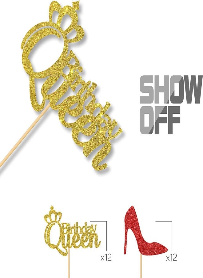 كونفيتي مجموعة كونفيتي! ٢٤ قطعة من زينة كب كيك عيد ميلاد الملكة للنساء والفتيات في أعياد ميلادهن الـ ١٨، ٢٠، ٣٠، ٤٠، زينة كب كيك لحفلات الأميرات، زينة كب كيك عيد ميلاد لامعة باللونين الأحمر والذهبي - Image 2